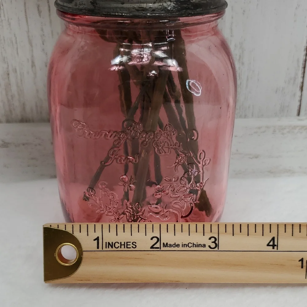 Pink Glass Mason Jar Vase with Faux Floral Arrangement Country Farmhouse